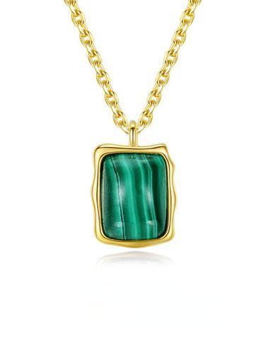 Plated Gold 925 silver necklace featuring a rectangular greenpendant. ClassicJewelry
