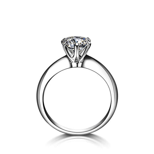 Gold-Plated S925 Sterling Silver Classic Six-Prong 1 Carat D-Color Moissanite Ring Wikie Jewelry