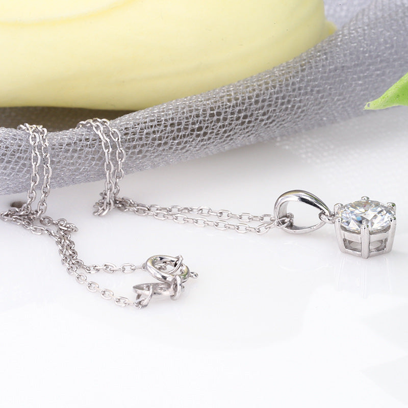 1 Karat S925 Silver Moissanite Classic Six-Prong Pendant Necklace Wikie Jewelry
