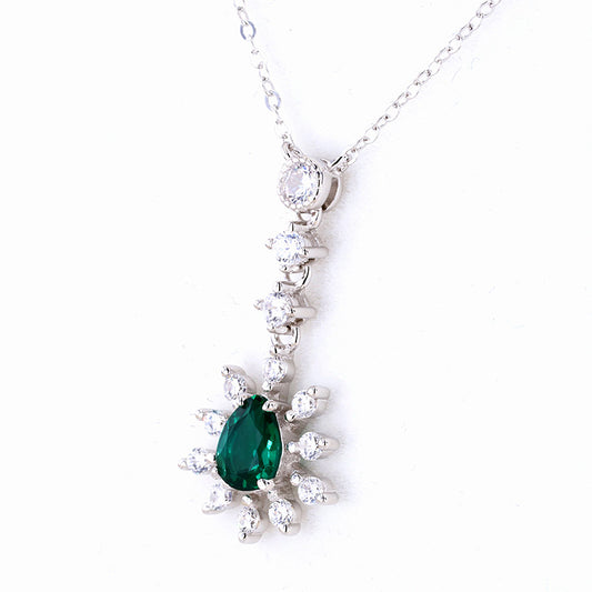 1 Carat Pear-Shaped Drop Synthetic Emerald Pendant Necklace in 925 Silver Plated with 18K White Gold Wikie Jewelry