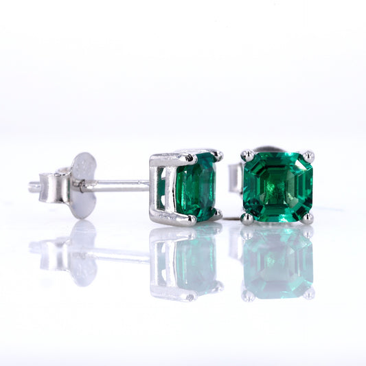 50 Points*2pcs Recycled Columbia Emerald Stud Earrings S925 Silver Electroplated K Gold emerald earrings Wikie Jewelry