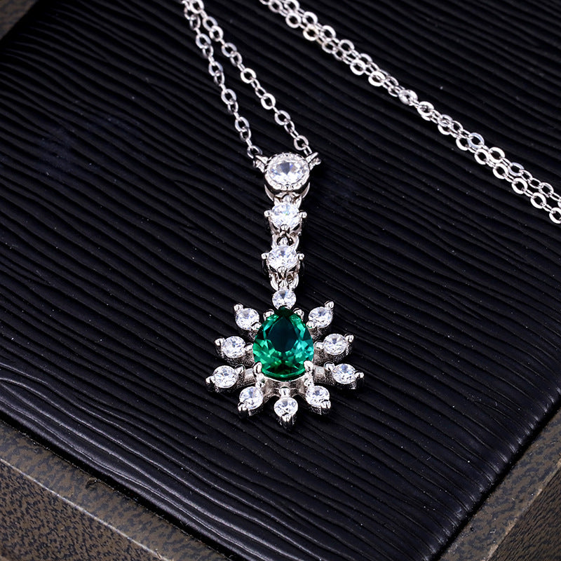 1 Carat Pear-Shaped Drop Synthetic Emerald Pendant Necklace in 925 Silver Plated with 18K White Gold Wikie Jewelry