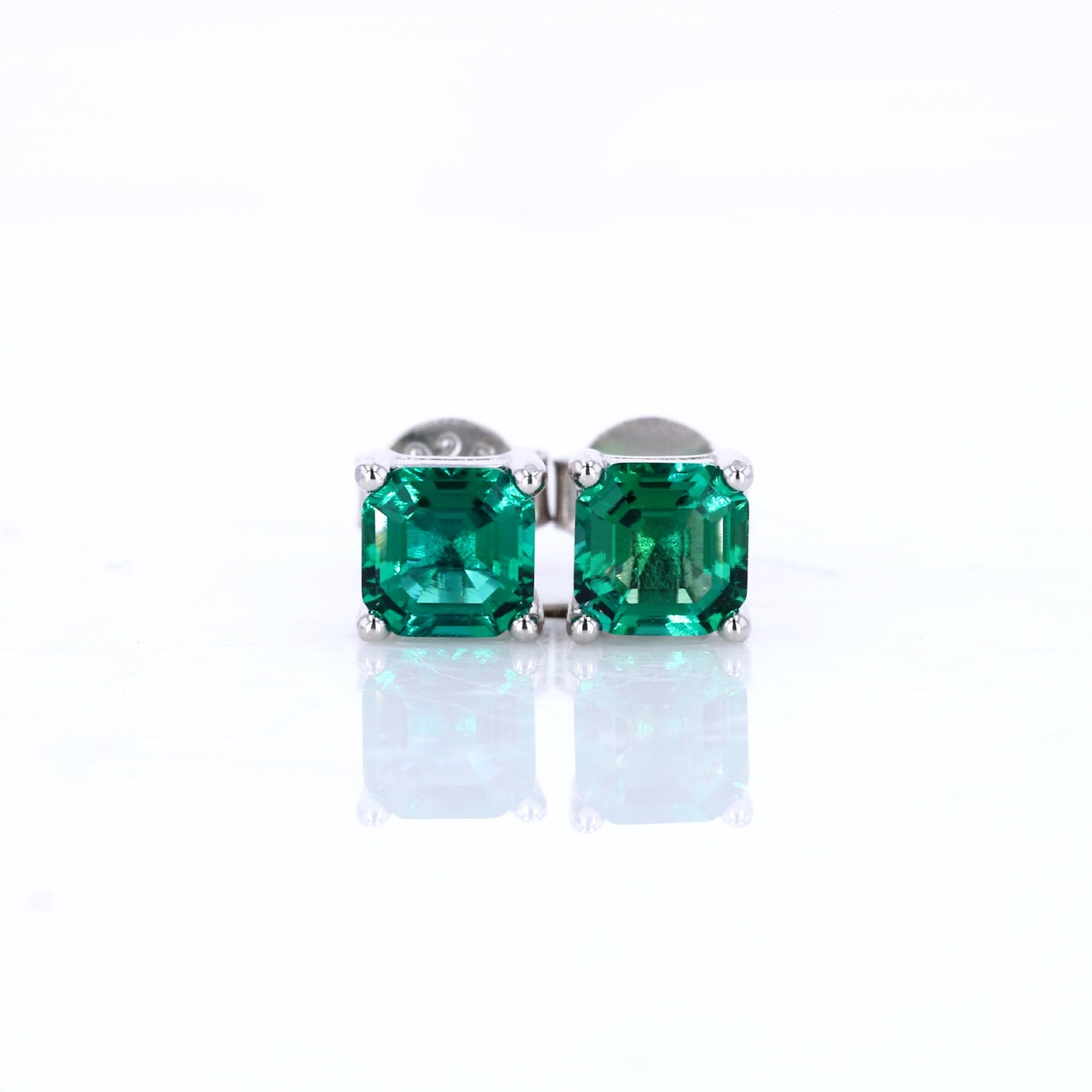50 Points*2pcs Recycled Columbia Emerald Stud Earrings S925 Silver Electroplated K Gold emerald earrings Wikie Jewelry