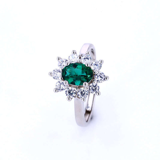 S925 Silver Plating 18K Gold Woman Regeneration Emerald Ring group setting accent diamonds Wikie Jewelry
