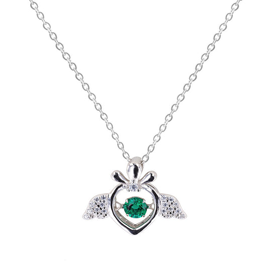 Laboratory Regeneration Synthetic Emerald round Angel Shape Pendant S925 Silver Necklace Wikie Jewelry