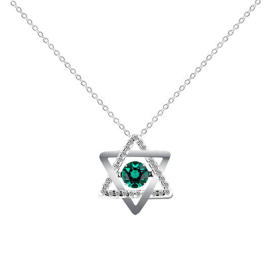 S925 Sterling Silver Recycled Synthetic Emerald Pendant. with Five-Pointed Star Design Wikie Jewelry