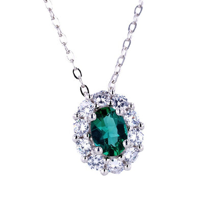 1 Karat Egg-Shaped Oval Synthetic Emerald Pendant Female 925 Silver Emerald Necklace Wikie Jewelry