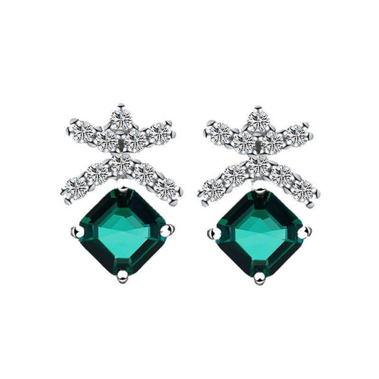 Gold-Plated S925 Sterling Silver Recycled Emerald Earrings with Square Synthetic Emerald Imitation Growth Patterns Wikie Jewelry