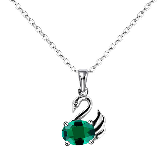 S925 Silver Plating K Gold Swan Pendant Synthetic Emerald Necklace Wikie Jewelry