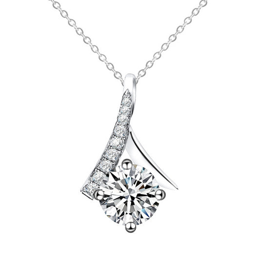 1 Karat Moissanite Pendant S925 Silver Clavicle Chain Necklace Wikie Jewelry