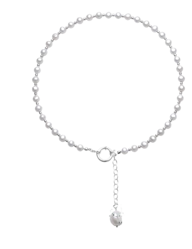 a silver chain and pearls necklace