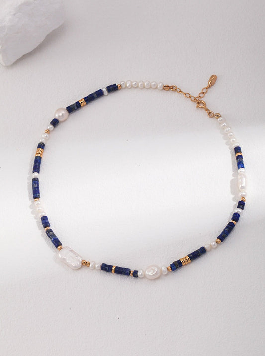 Sterling Silver Lapis Lazuli Pearl Necklace D0425